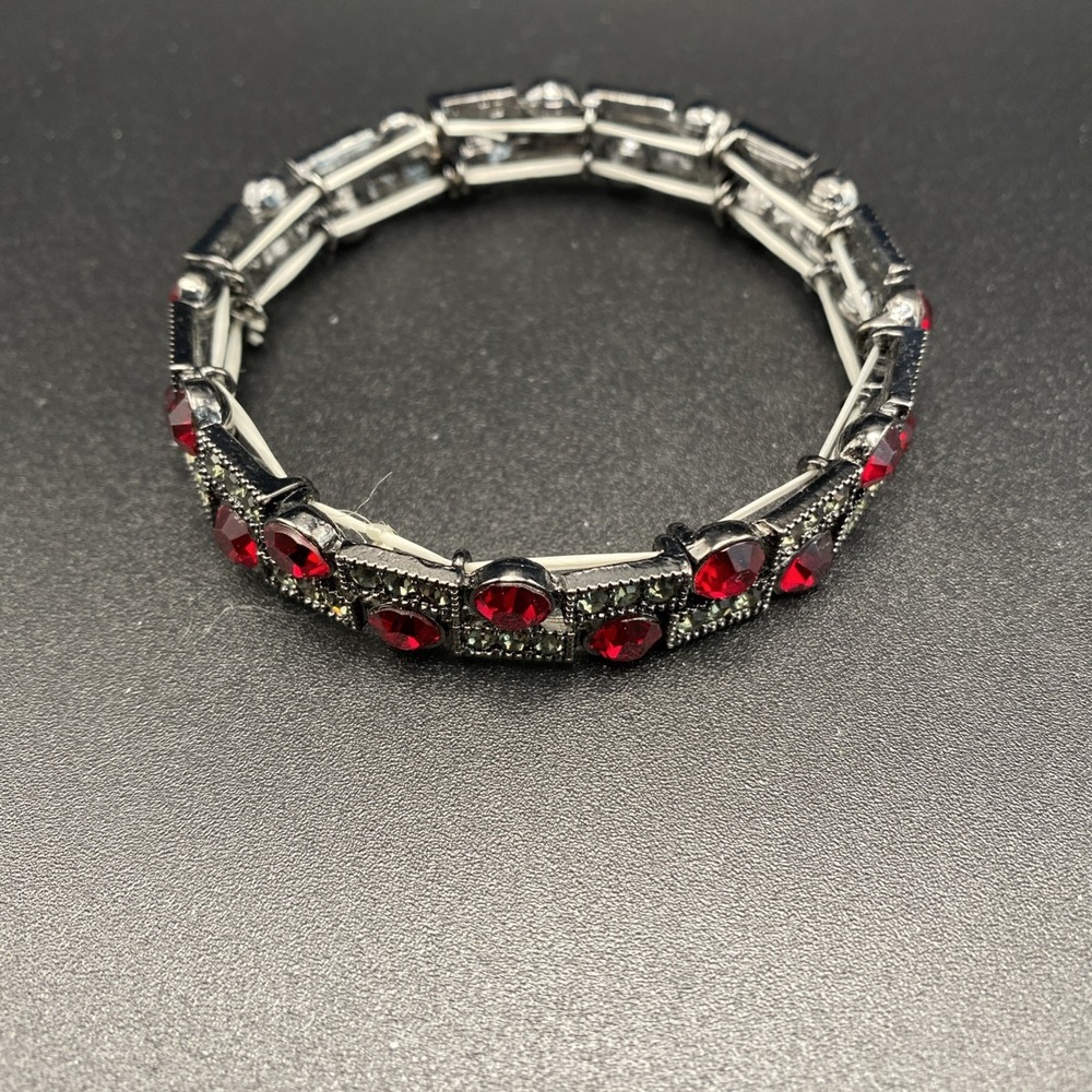 Unsigned Rhinestone Bracelet Art Deco Style Red OS